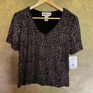 Ronni Nicole Pink Glitter Swirl Slinky V-neck Tee Top